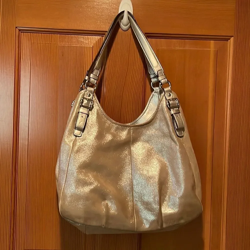 COACH gold leather hobo purse